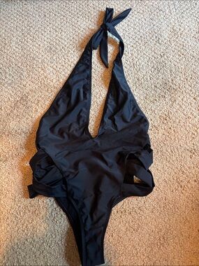 6 Shore Road Black One-Piece Halter Swimsuit